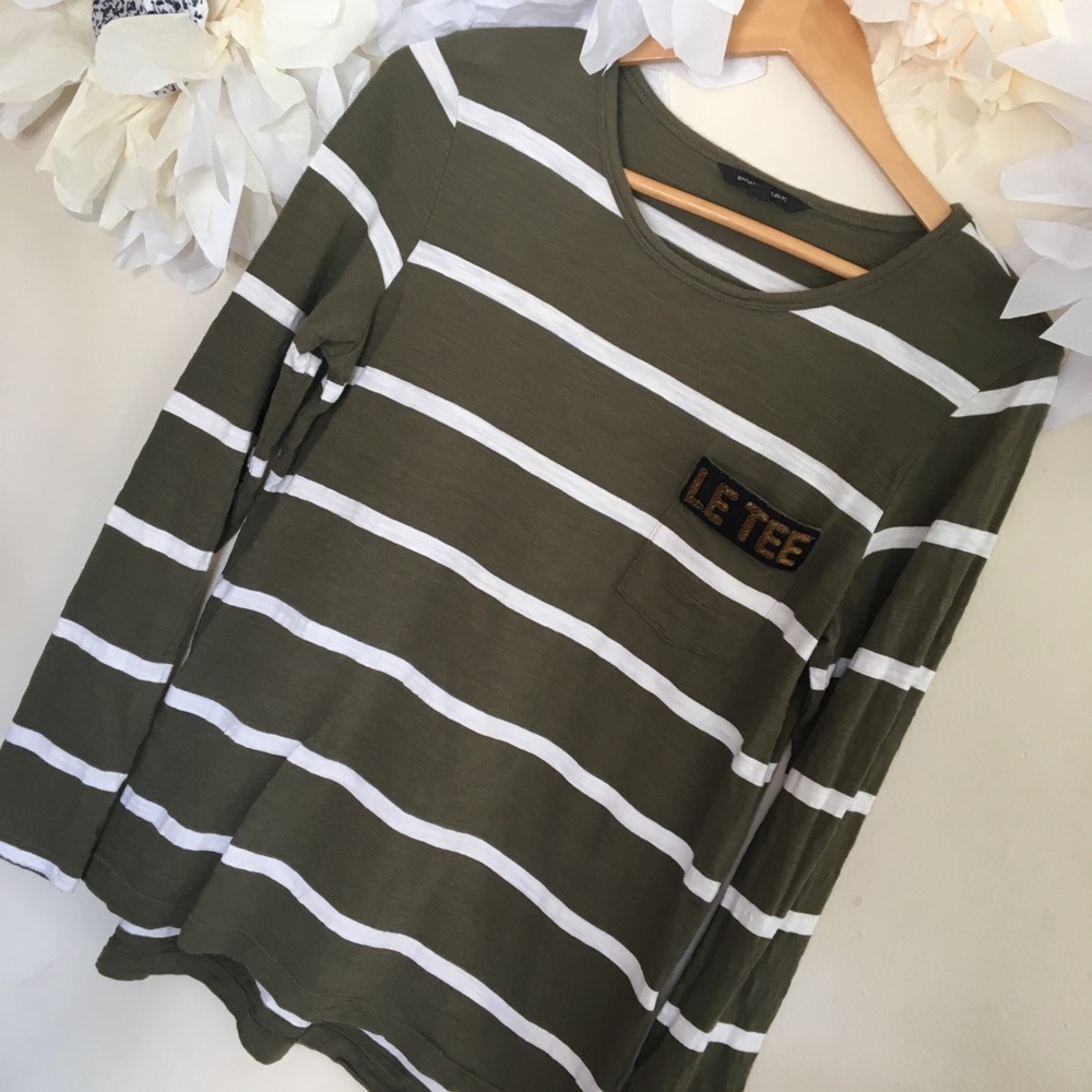 Banana Republic | Olive Green Strip “Le Tee” Top